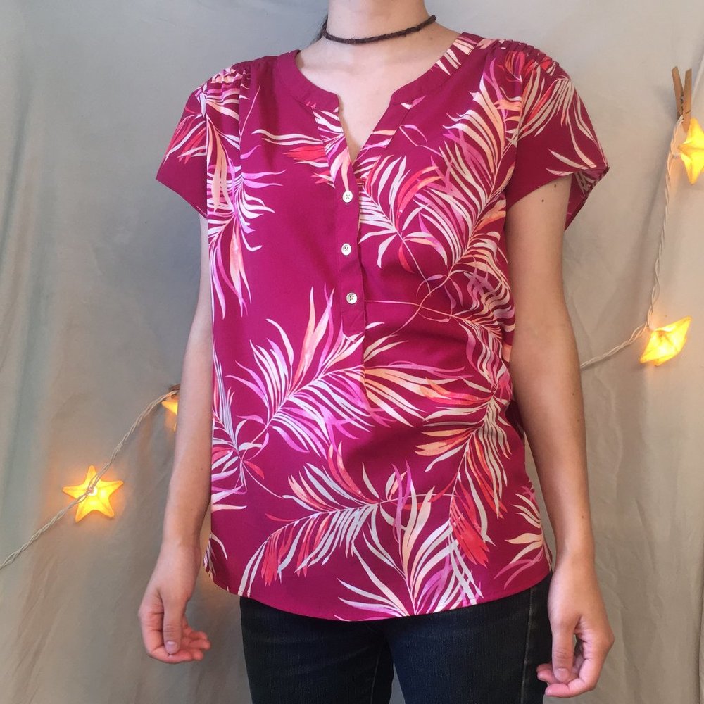 Croft & Barrow Fuchsia Palm Button Up Blouse - image 1